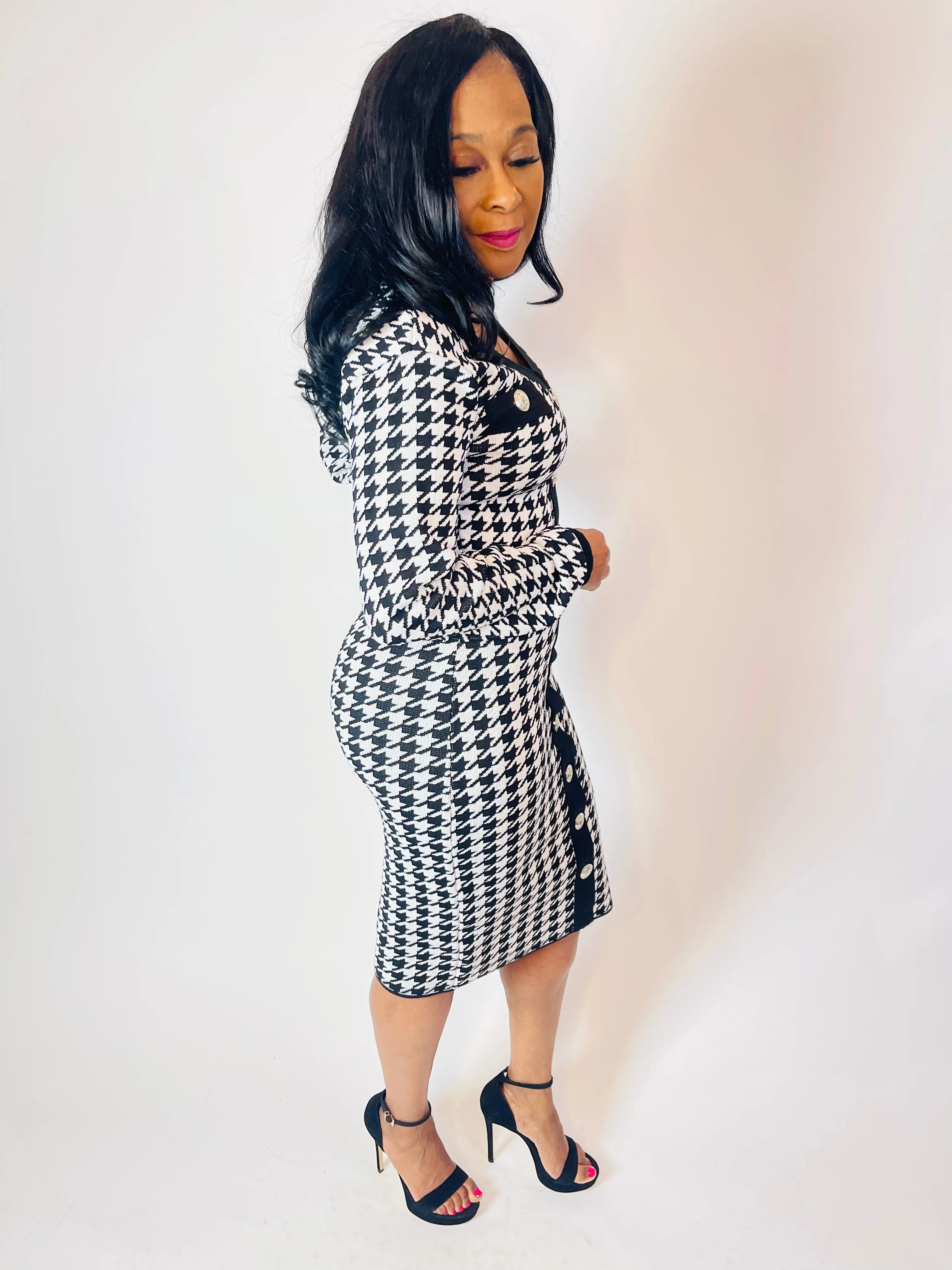Hanna Houndstooth Sweater Dress
