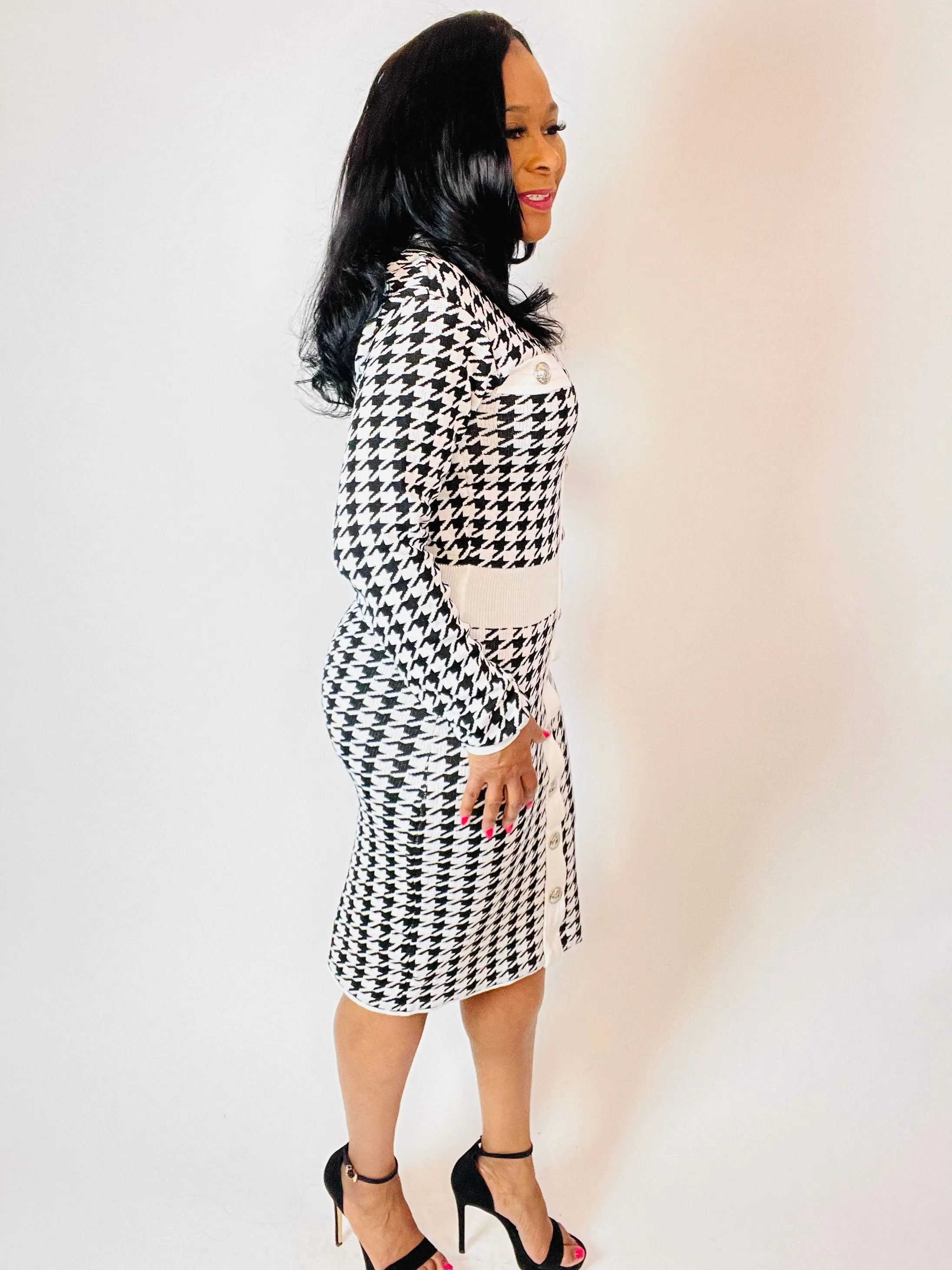 Hanna Houndstooth Sweater Dress