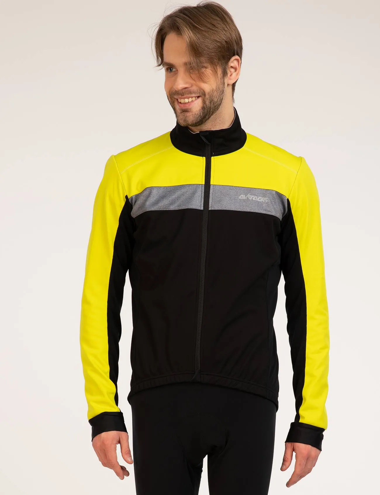 Herren Winter Thermo Fahrradjacke Pro Team Schwarz Neon
