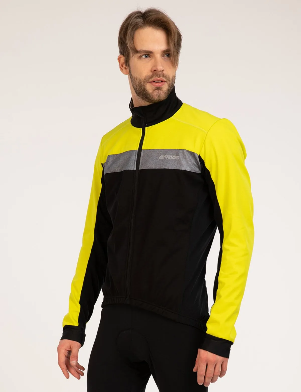 Herren Winter Thermo Fahrradjacke Pro Team Schwarz Neon