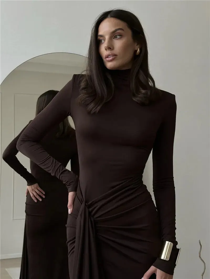 High Neck Knot Side Gown with Thigh-High Split for Evening