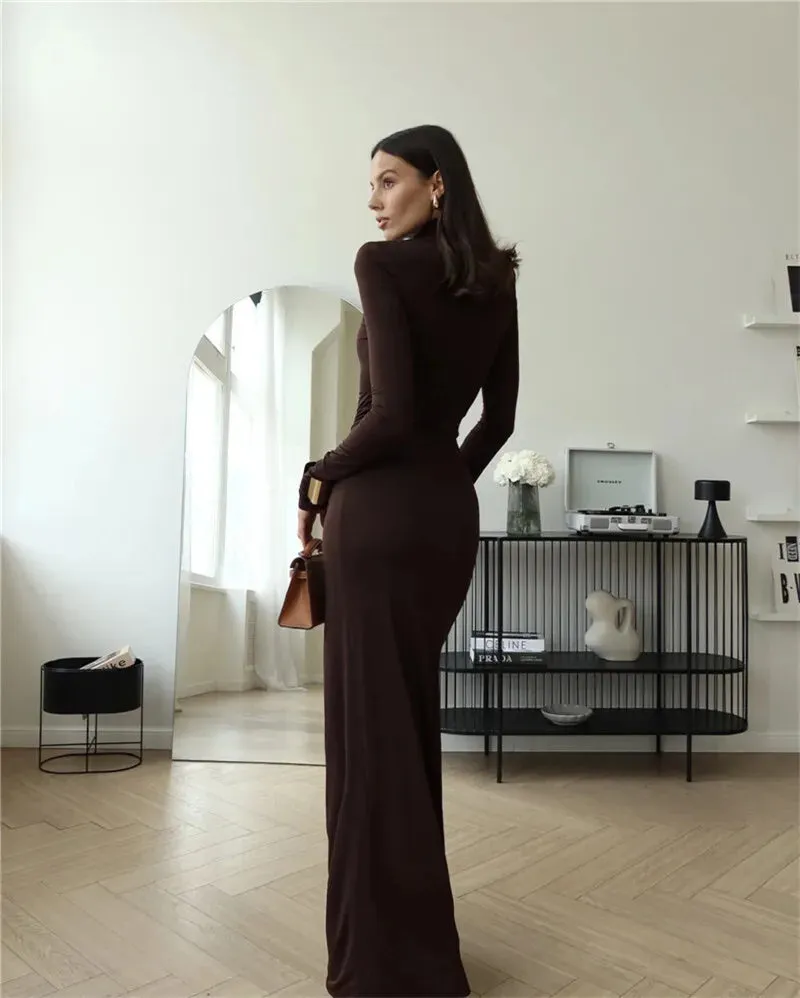 High Neck Knot Side Gown with Thigh-High Split for Evening