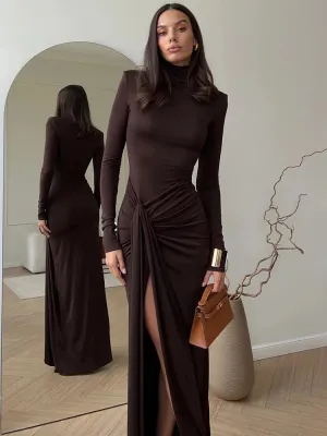 High Neck Knot Side Gown with Thigh-High Split for Evening