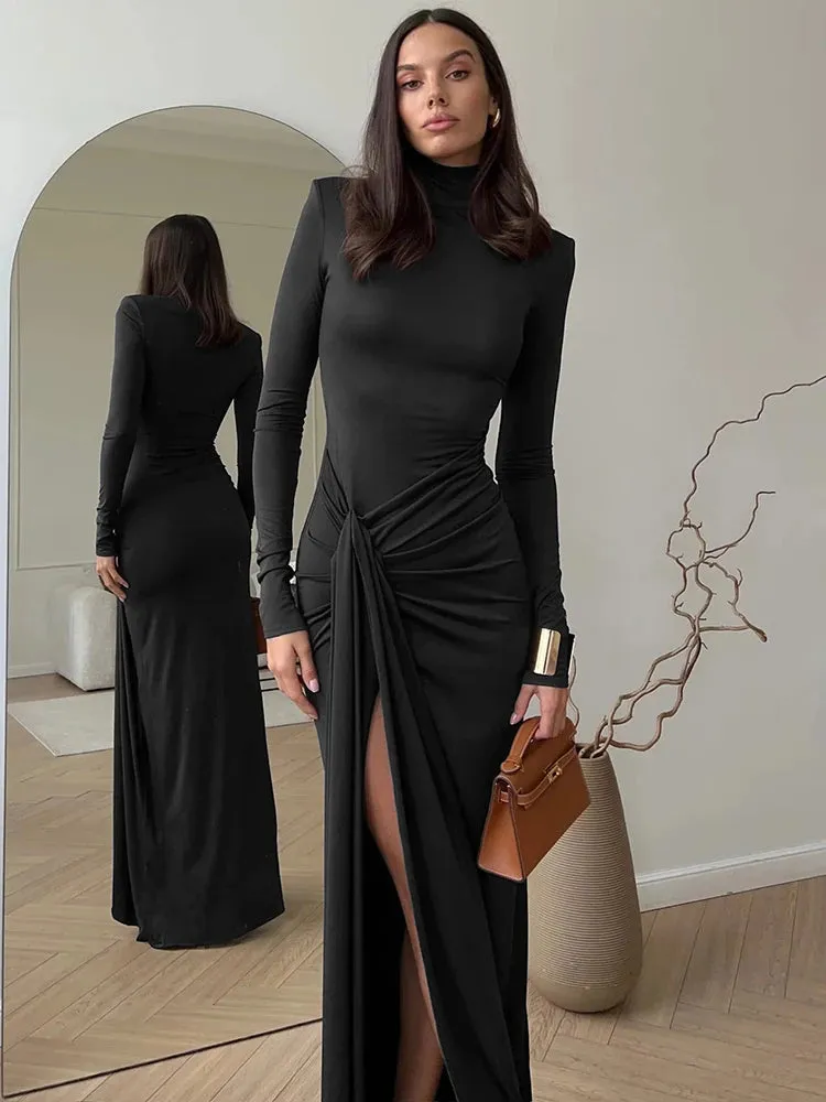High Neck Knot Side Gown with Thigh-High Split for Evening