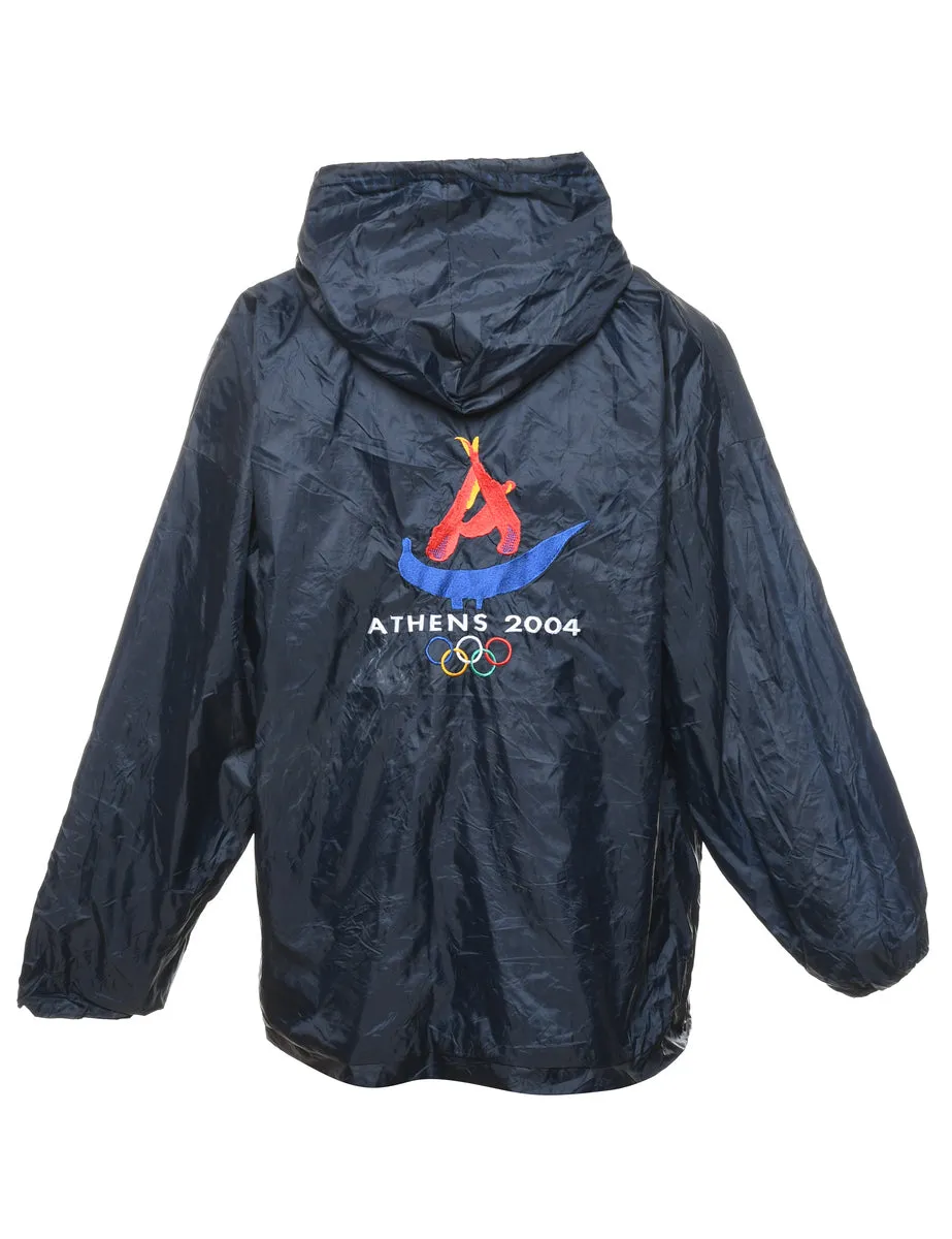 Hooded Navy Athens 2004 Nylon Jacket - L