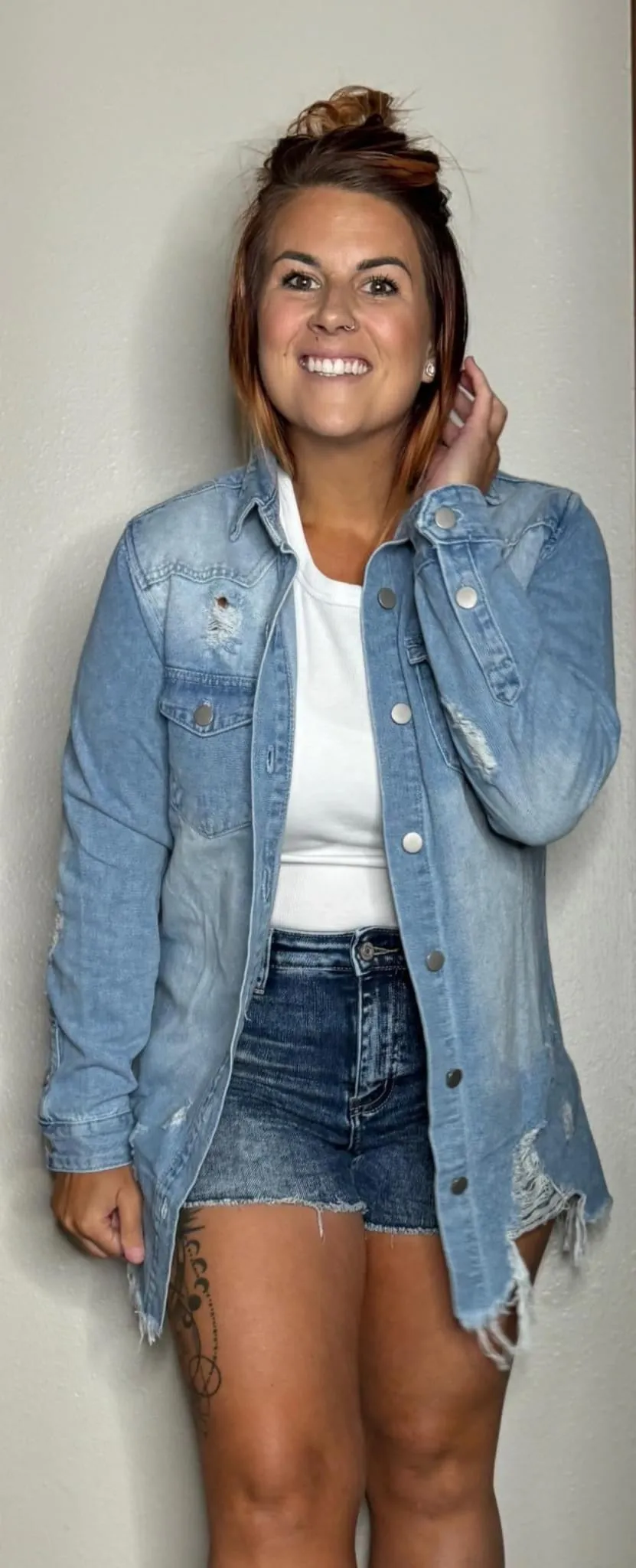 Light Blue Distressed Denim Jacket