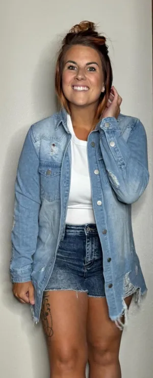 Light Blue Distressed Denim Jacket