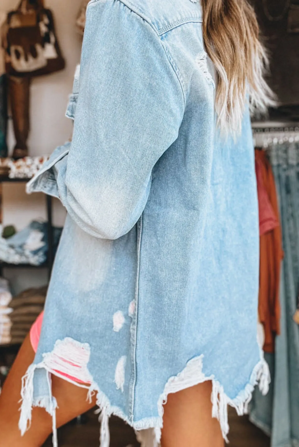 Light Blue Distressed Denim Jacket