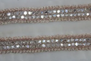 Light Golden Mirror and Pearl Work Embroidered Border