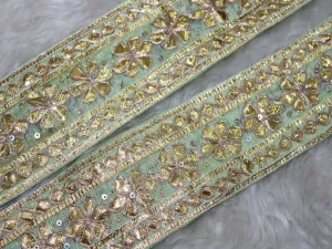 Light Green Floral Gota Work Embroidered Border