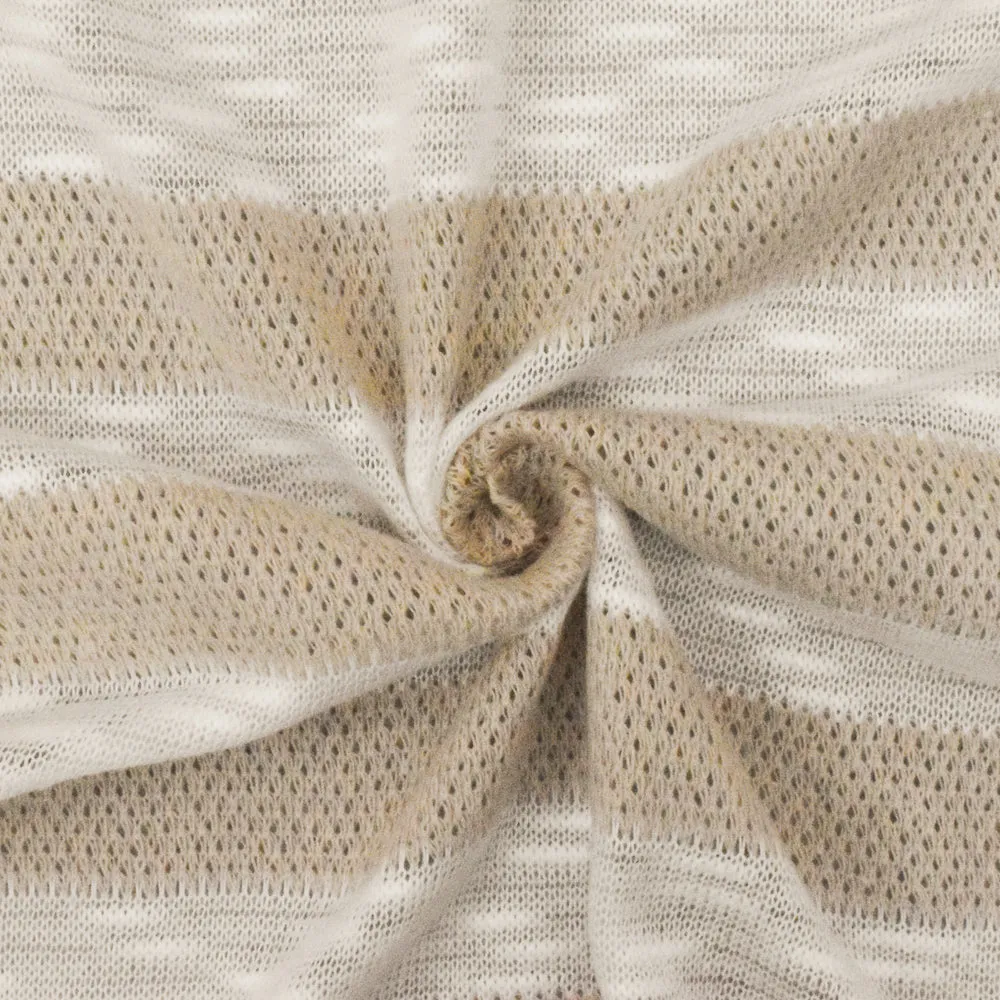 Light Khaki-White Stripe Cotton-Poly Sweater Knit Fabric