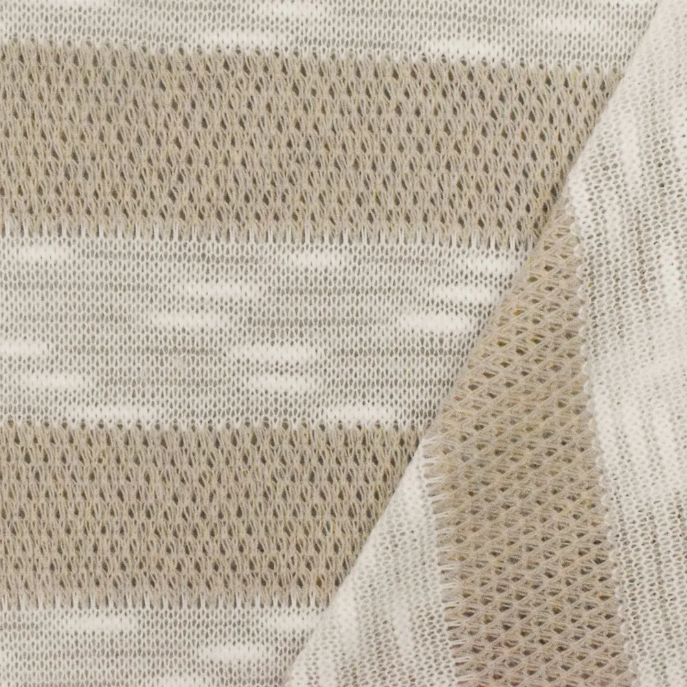 Light Khaki-White Stripe Cotton-Poly Sweater Knit Fabric