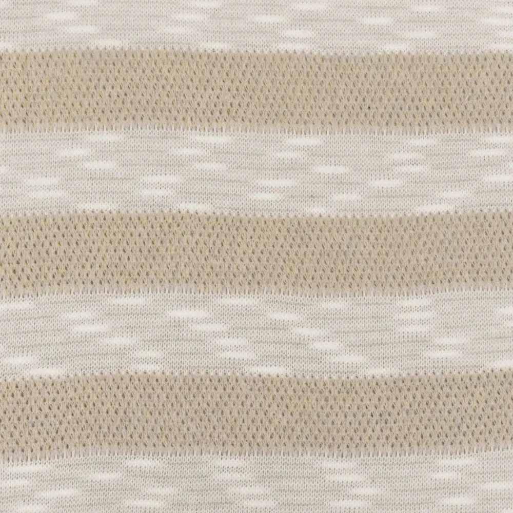 Light Khaki-White Stripe Cotton-Poly Sweater Knit Fabric
