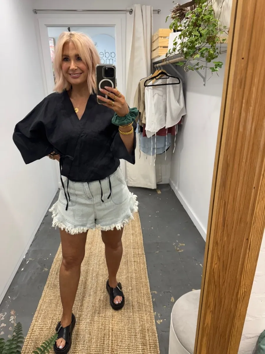 Linen Wrap Shirt in Black