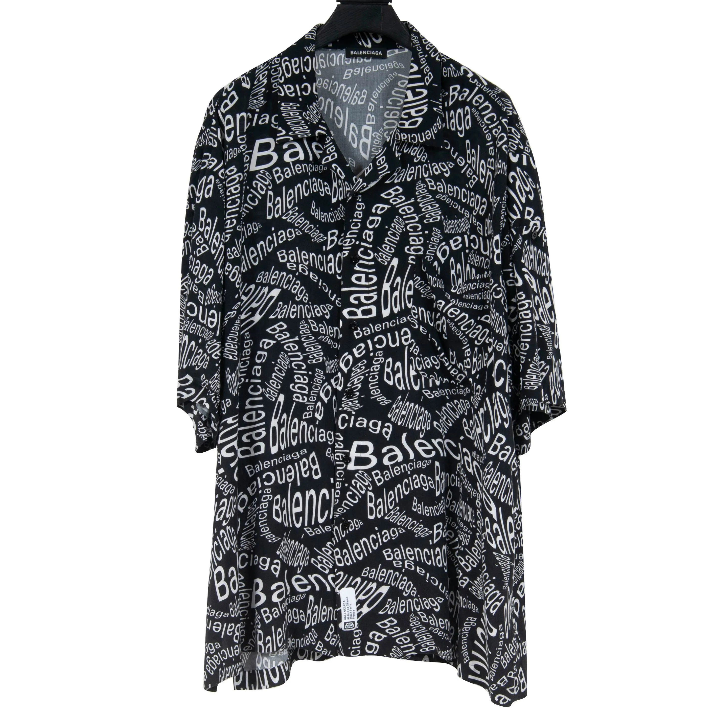 Logo Print Short Sleeve Button Down Camp Collar Shirt