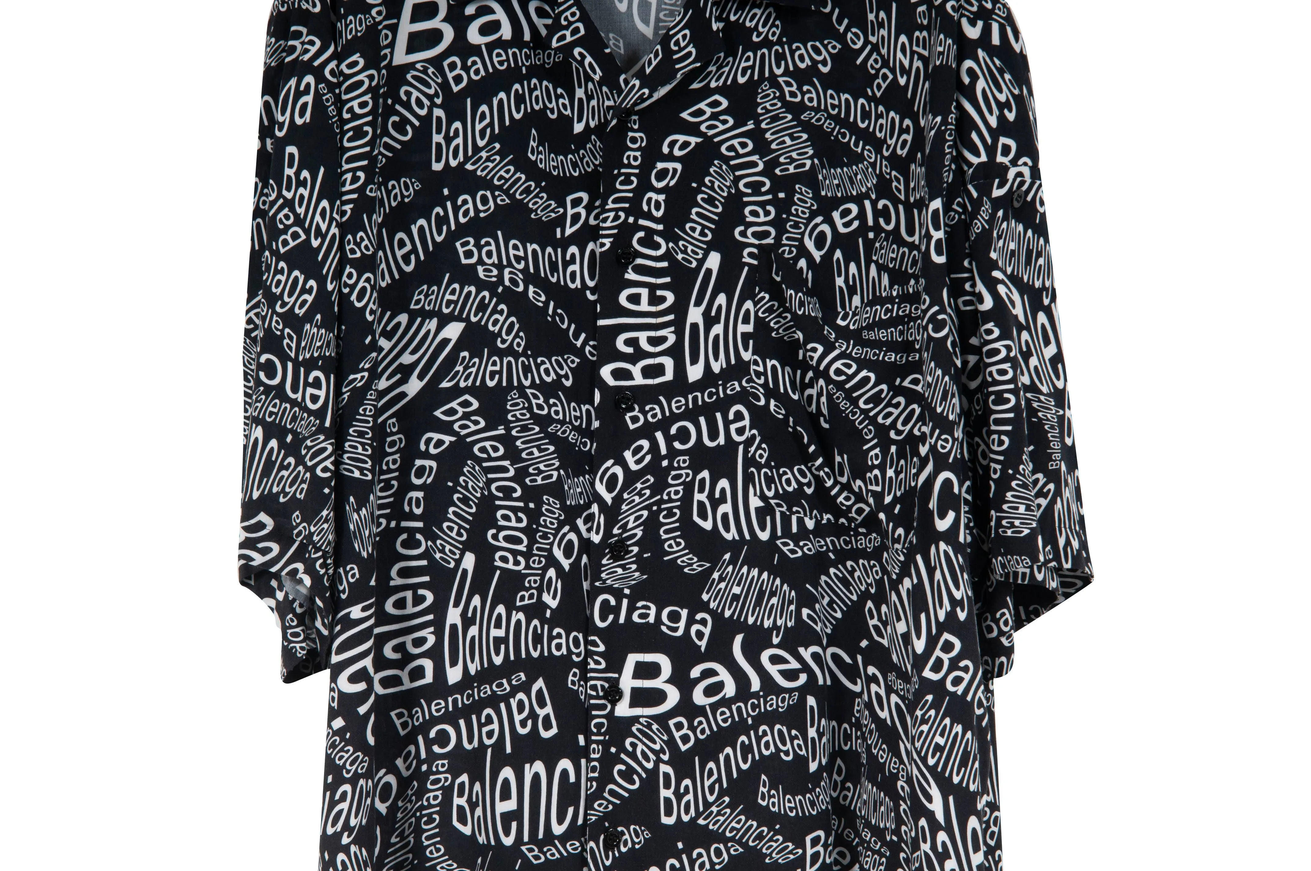 Logo Print Short Sleeve Button Down Camp Collar Shirt