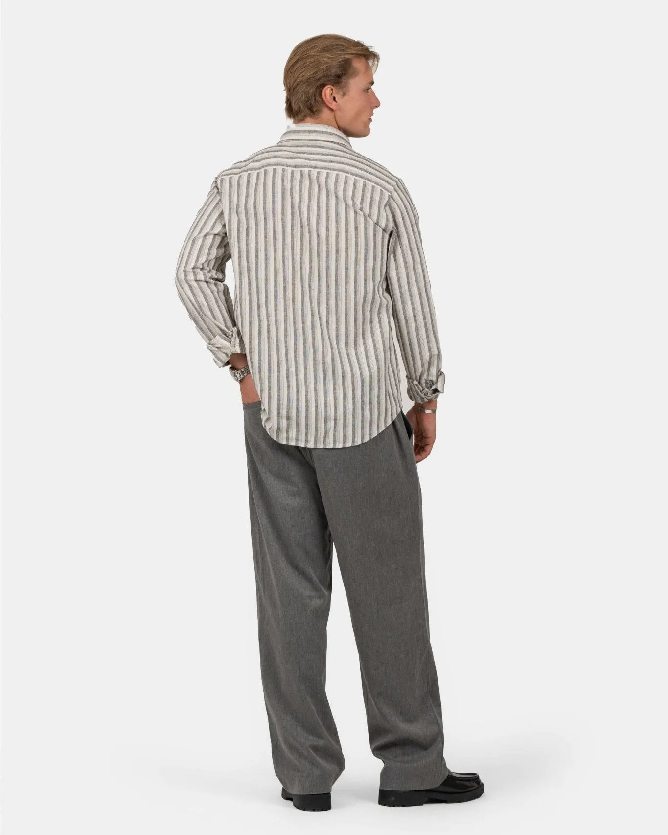 Long sleeve linen shirt Black Striped