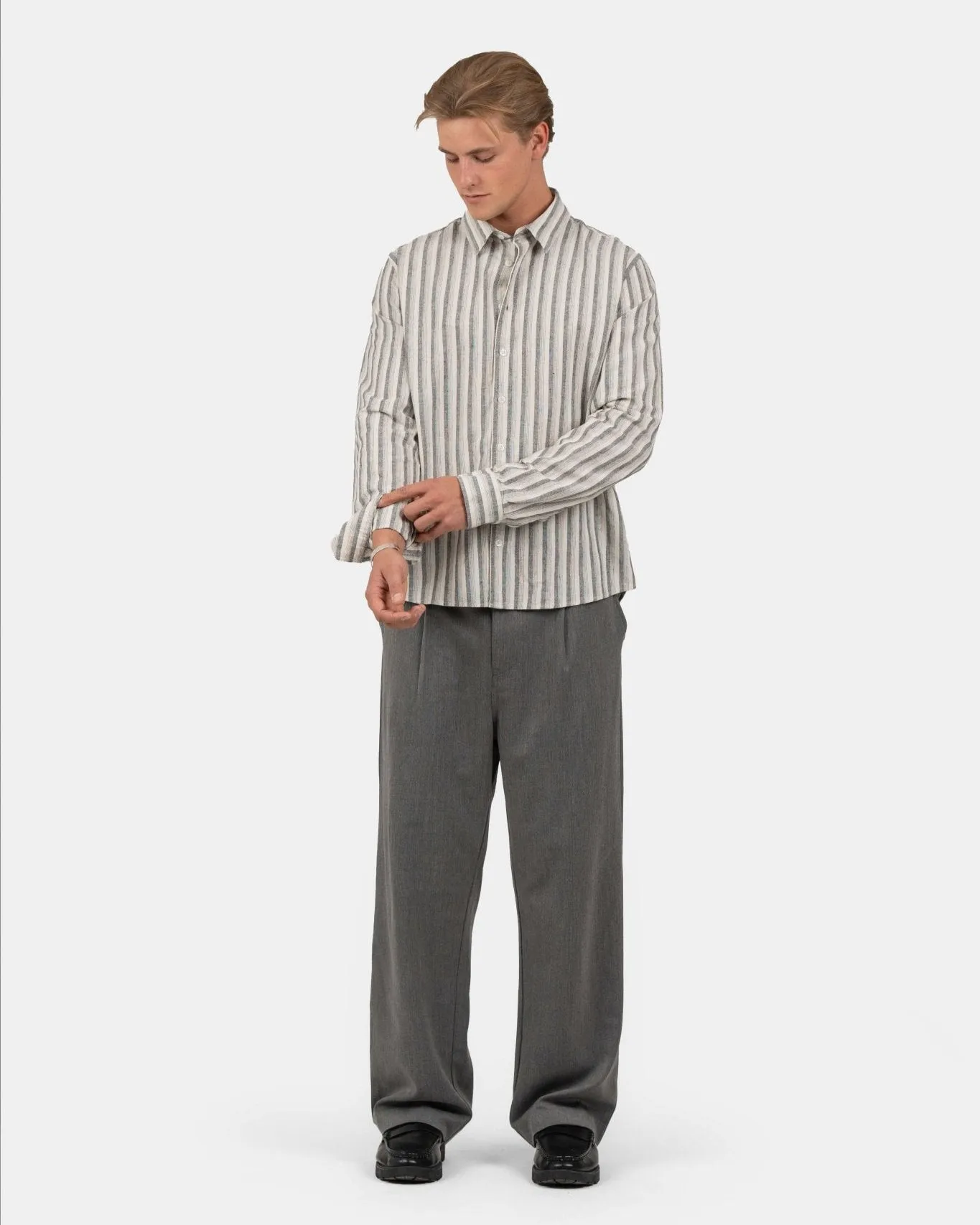 Long sleeve linen shirt Black Striped