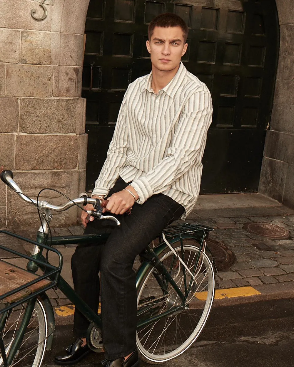 Long sleeve linen shirt Black Striped