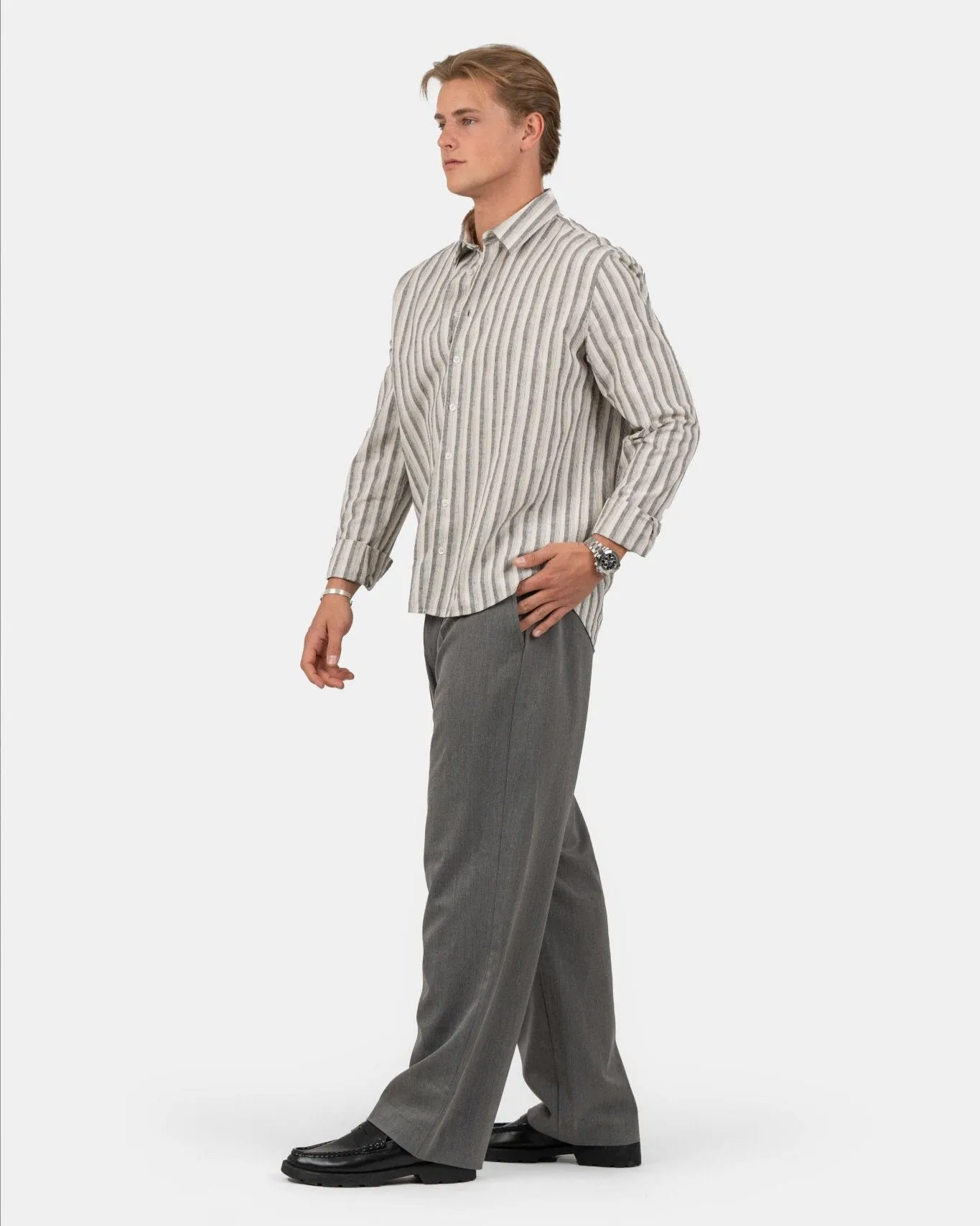 Long sleeve linen shirt Black Striped