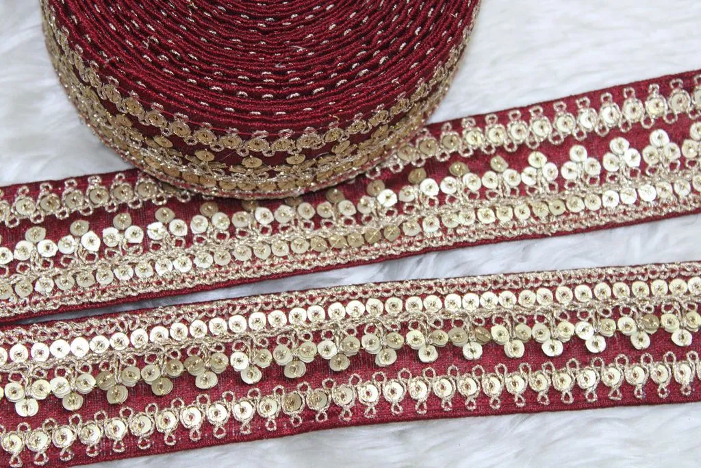 Maroon Designer Zari and Sequins Work Embroidered Border