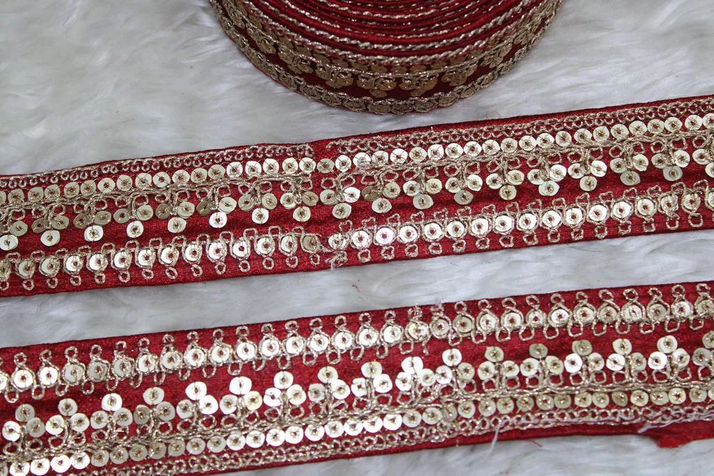 Maroon Designer Zari and Sequins Work Embroidered Border