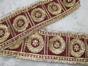 Maroon Geometric Gota Trim Embroidered Lace
