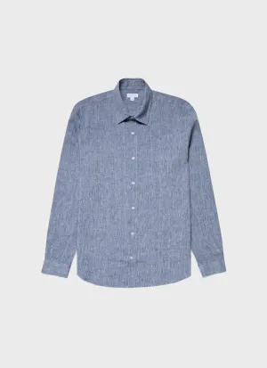 Men's Linen Shirt in Bluestone Melange