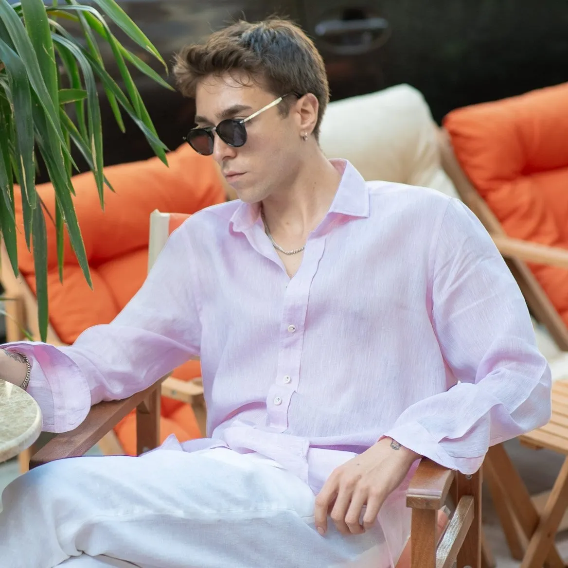Men's Pale Pink Linen Shirt