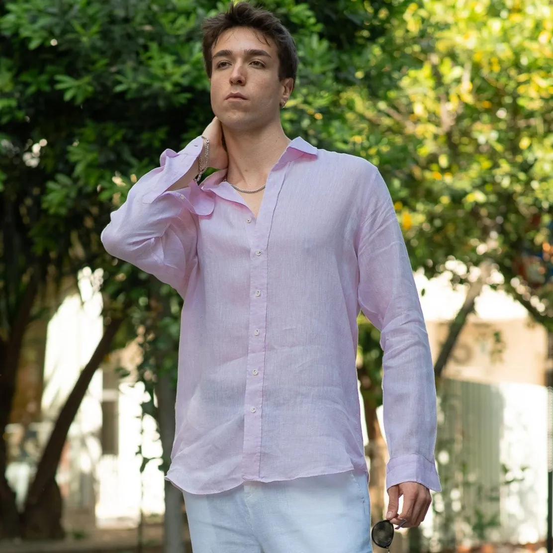 Men's Pale Pink Linen Shirt