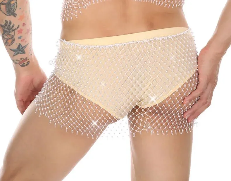 Metallic Glitter Fishnet Shorts