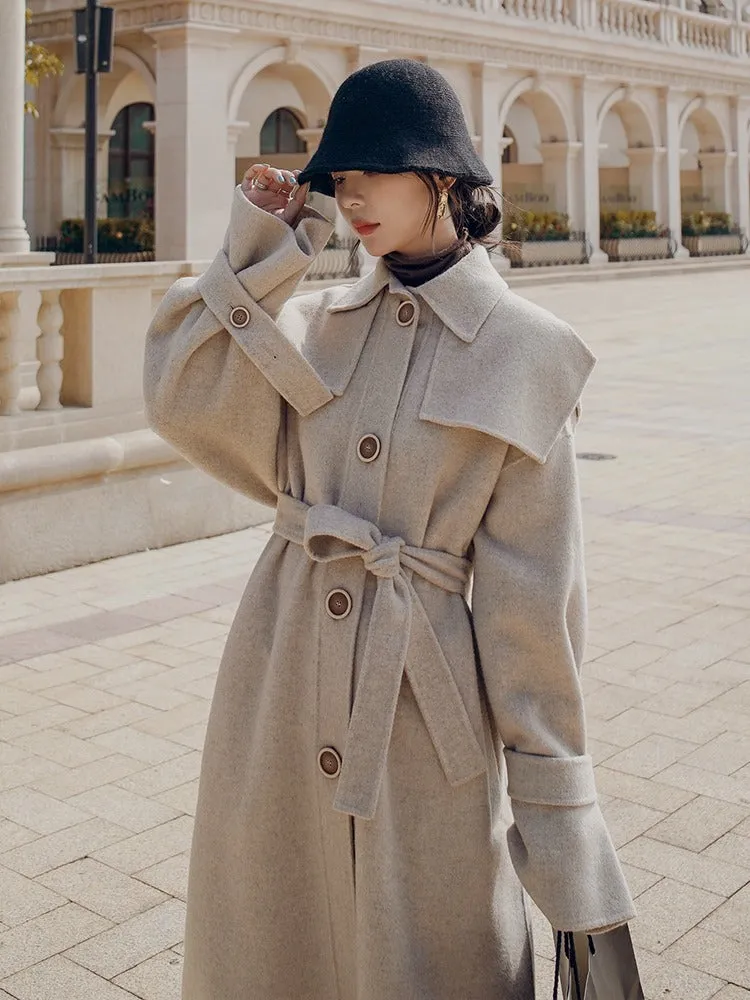 Mid-Length Loose Hepburn Style Woolen Women's Coat