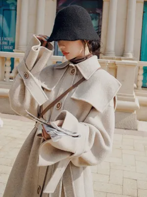 Mid-Length Loose Hepburn Style Woolen Women's Coat