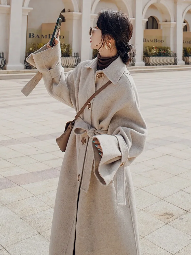 Mid-Length Loose Hepburn Style Woolen Women's Coat
