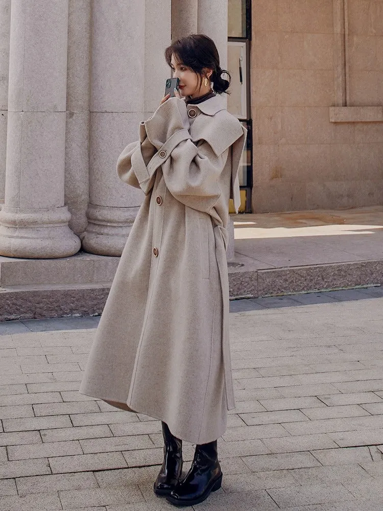 Mid-Length Loose Hepburn Style Woolen Women's Coat