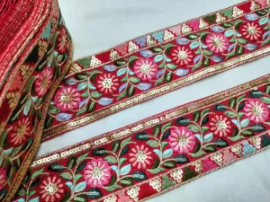 Multicolor Floral Embroidery Work Lace