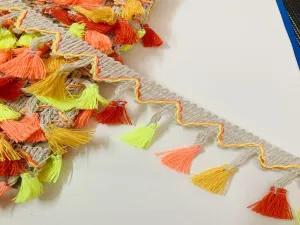 Multicolour Thread Work Tassel Lace