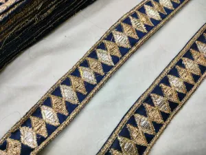 Navy Blue Zari & Thread Embroidered Border