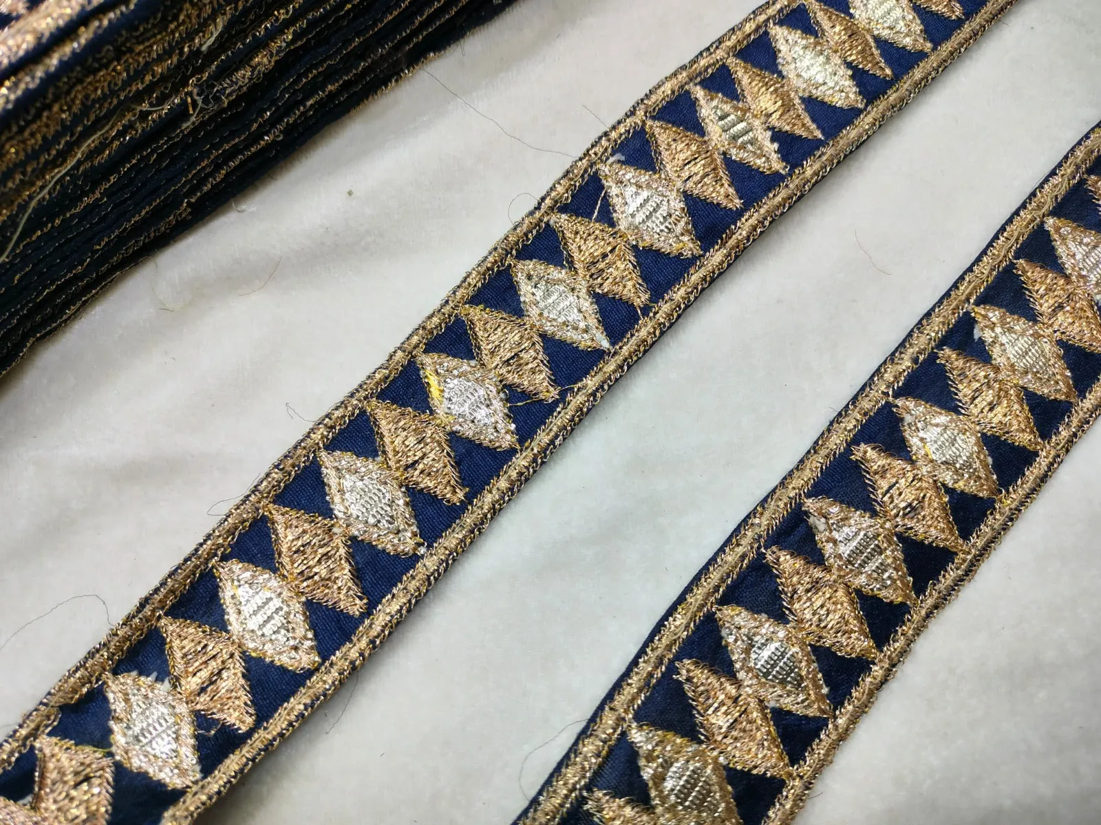 Navy Blue Zari & Thread Embroidered Border