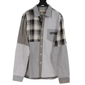 NBA Button Down Blue White Stripe Patchwork Shirt