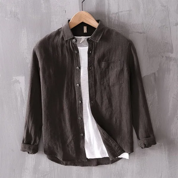 New Designer Solid Linen Brand Shirt Men Fashion Casual Green Shirts For Men Pure Flax Tops Camisa Masculina Chemise