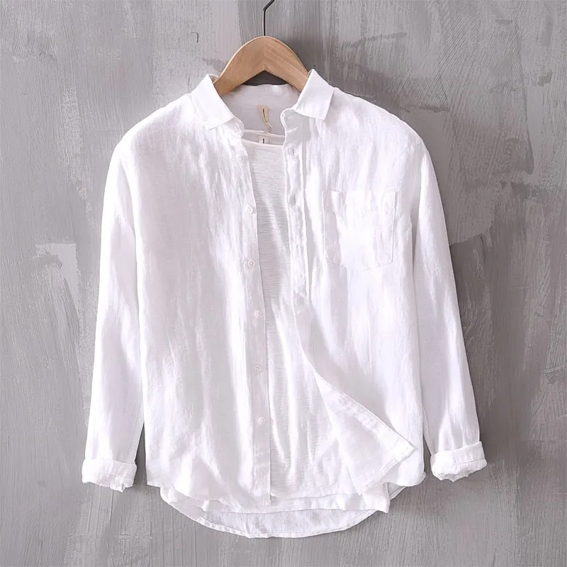 New Designer Solid Linen Brand Shirt Men Fashion Casual Green Shirts For Men Pure Flax Tops Camisa Masculina Chemise