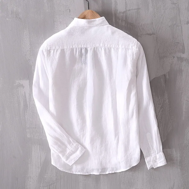 New Designer Solid Linen Brand Shirt Men Fashion Casual Green Shirts For Men Pure Flax Tops Camisa Masculina Chemise