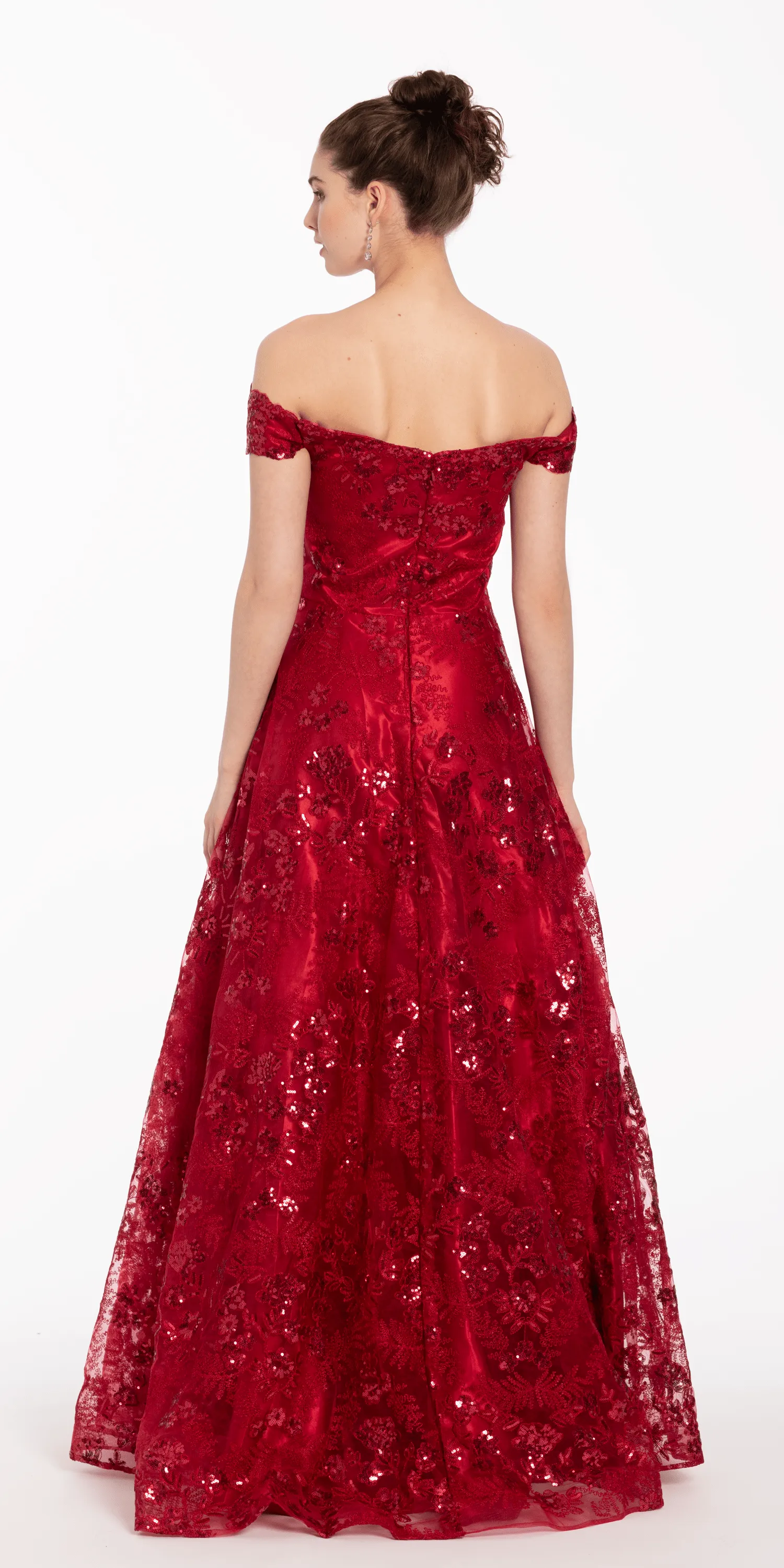 Off the Shoulder Floral Embroidered A Line Dress