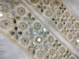 Off White Embellished Mirror Trim