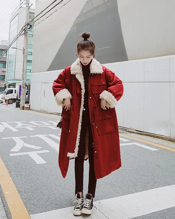Over The Knee Winter Lamb Wool Padded Women's Jacket
