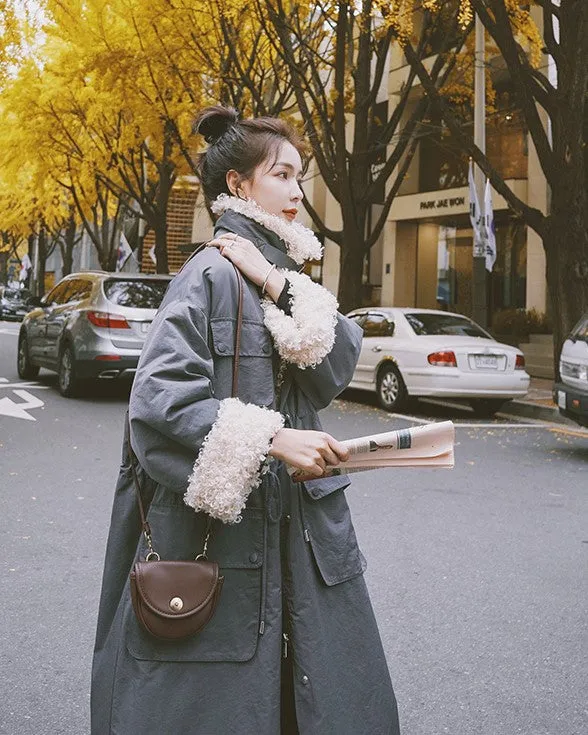 Over The Knee Winter Lamb Wool Padded Women's Jacket