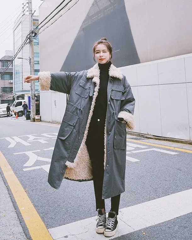 Over The Knee Winter Lamb Wool Padded Women's Jacket