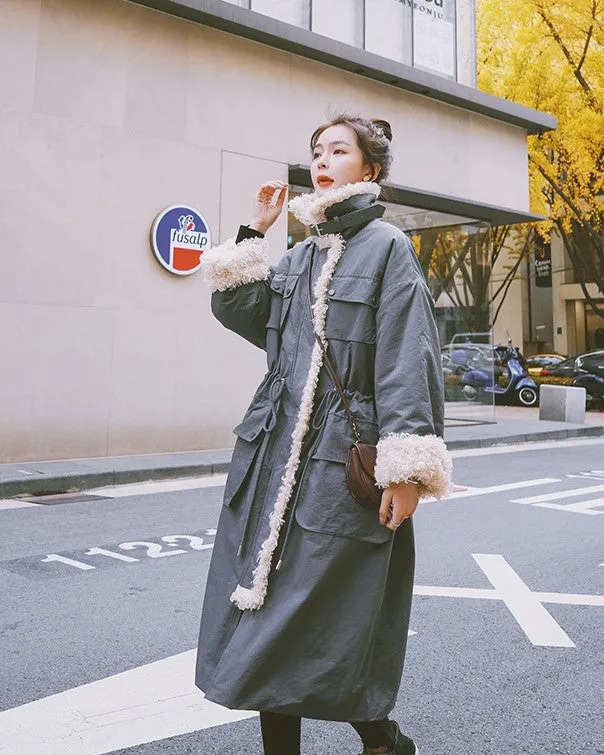 Over The Knee Winter Lamb Wool Padded Women's Jacket