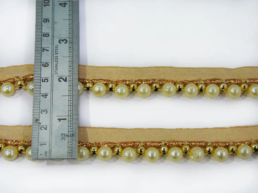 Peach Cream Beaded Embroidered Border